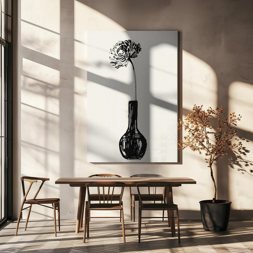 Bloem in een vaas inktschets | Canvas