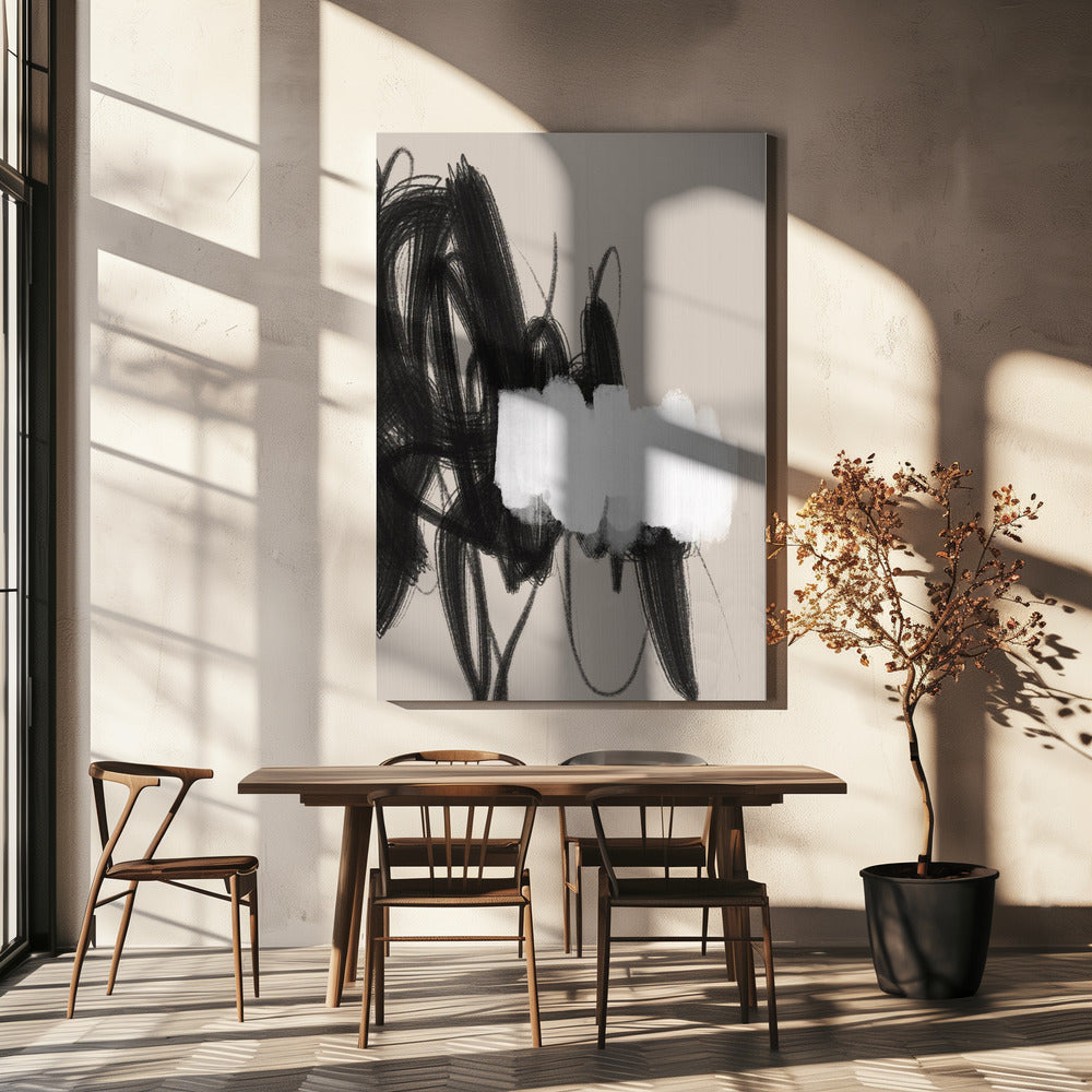 Expressieve zwart-wit penseelstreken | Canvas