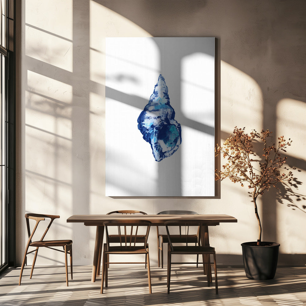 Blauwe schelp op witte achtergrond nr. 2 | Canvas