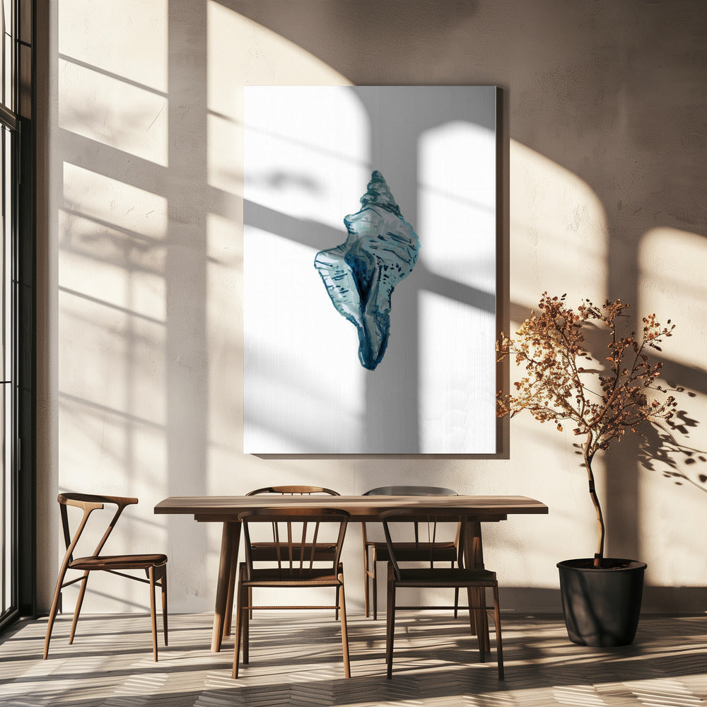Blauwe schelp op witte achtergrond nr. 4 | Canvas