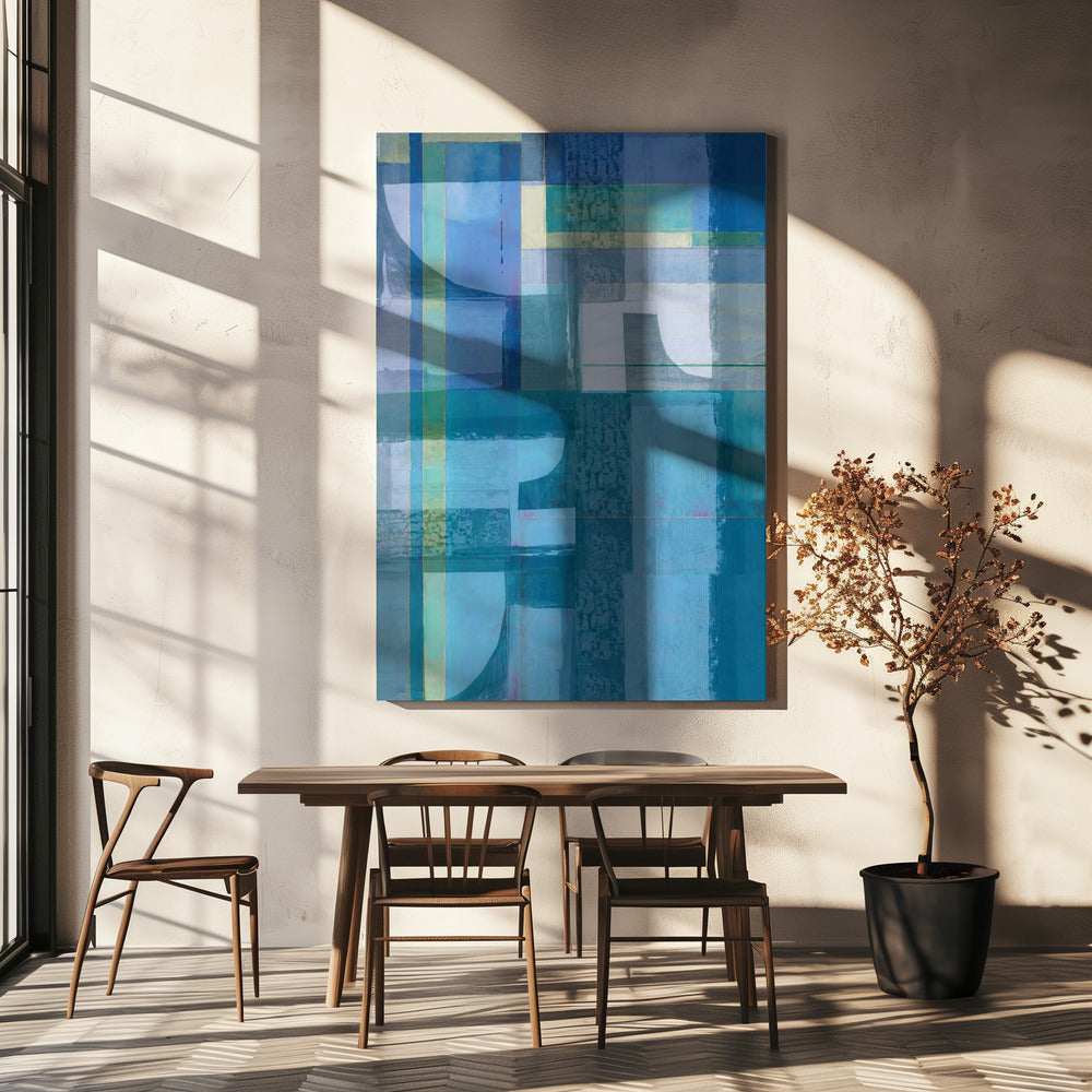 Abstracte tinten blauw en neutraal 4jpg | Canvas