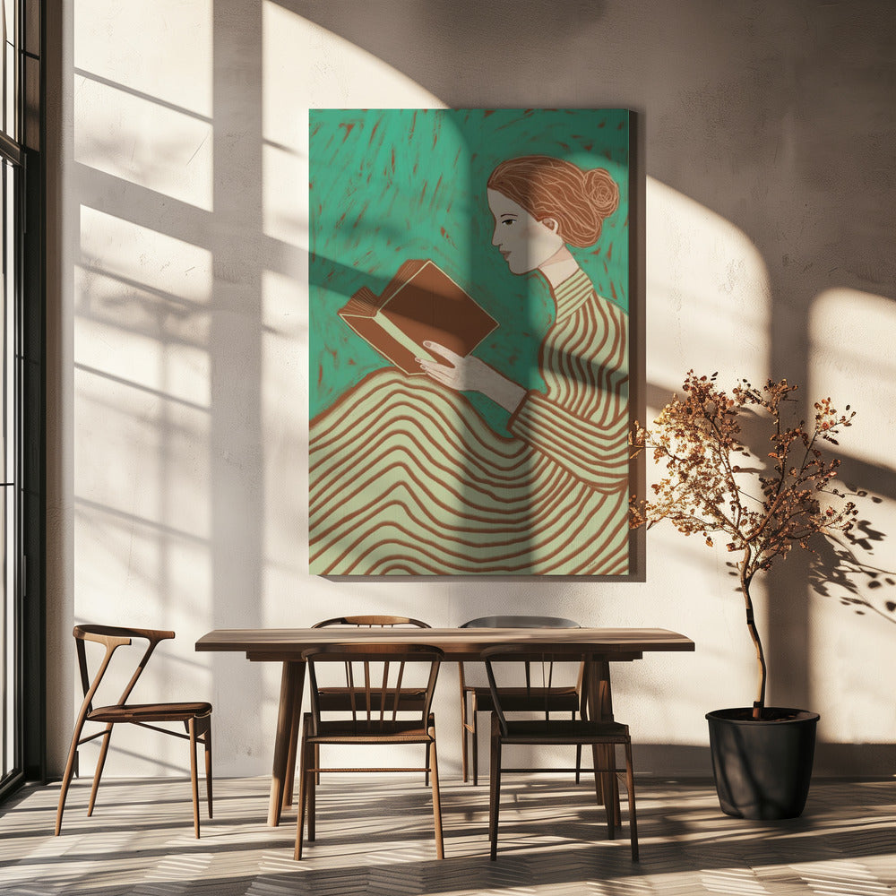 Dame leest gestreepte jurk | Canvas