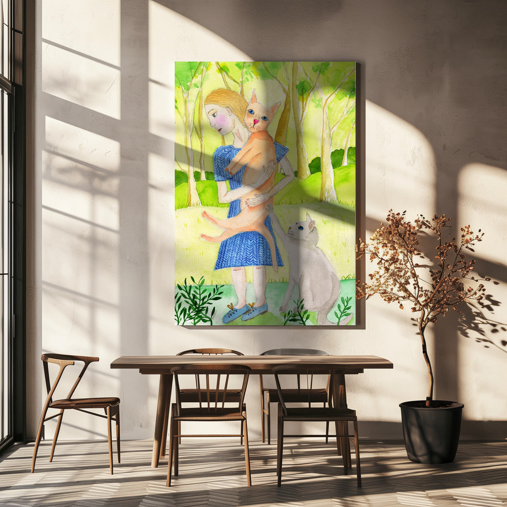 Lady with the orange and grey cat. | Canvas