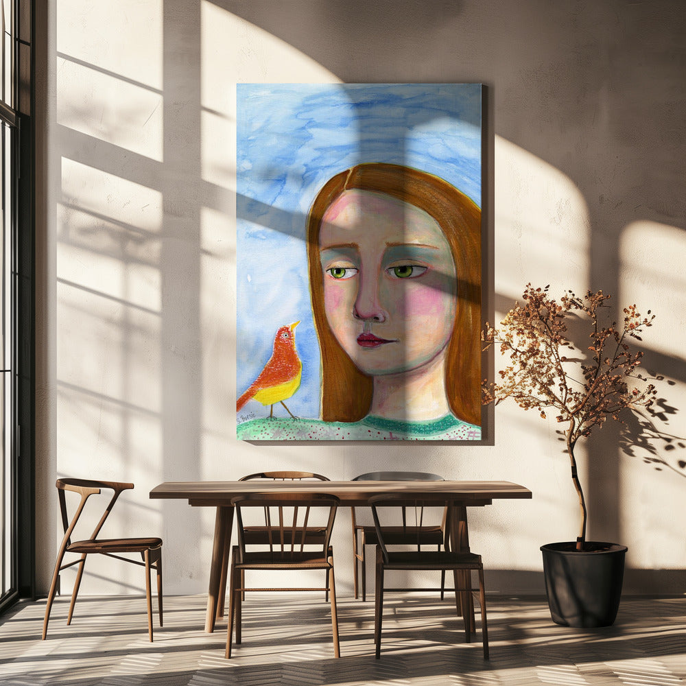 Lady With little Bird | Canvas