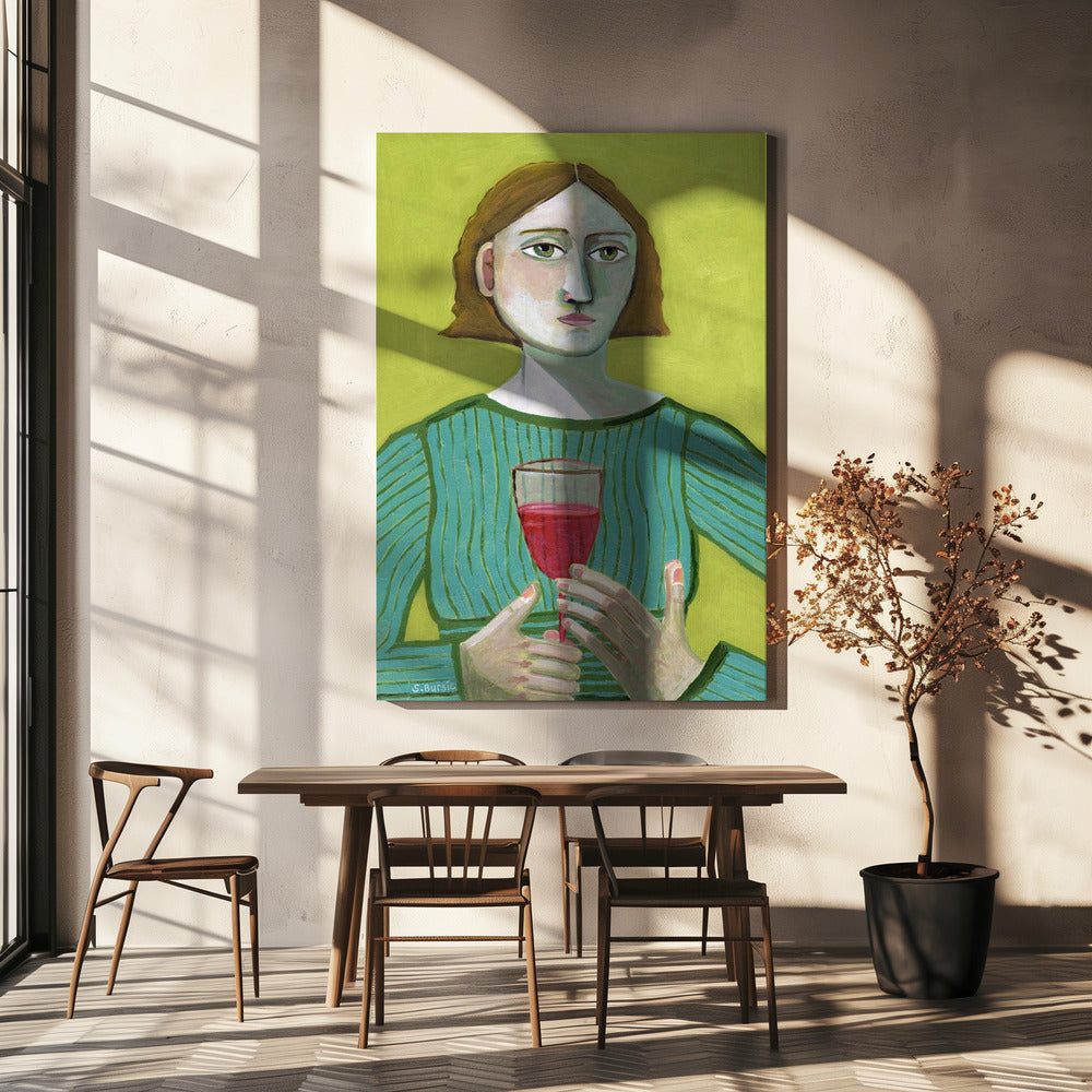 Dame met rode wijn | Canvas