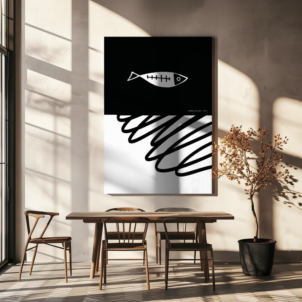 Minimalist Fish In Nordic Sea, Abstract Ocean Art Art Print | Canvas