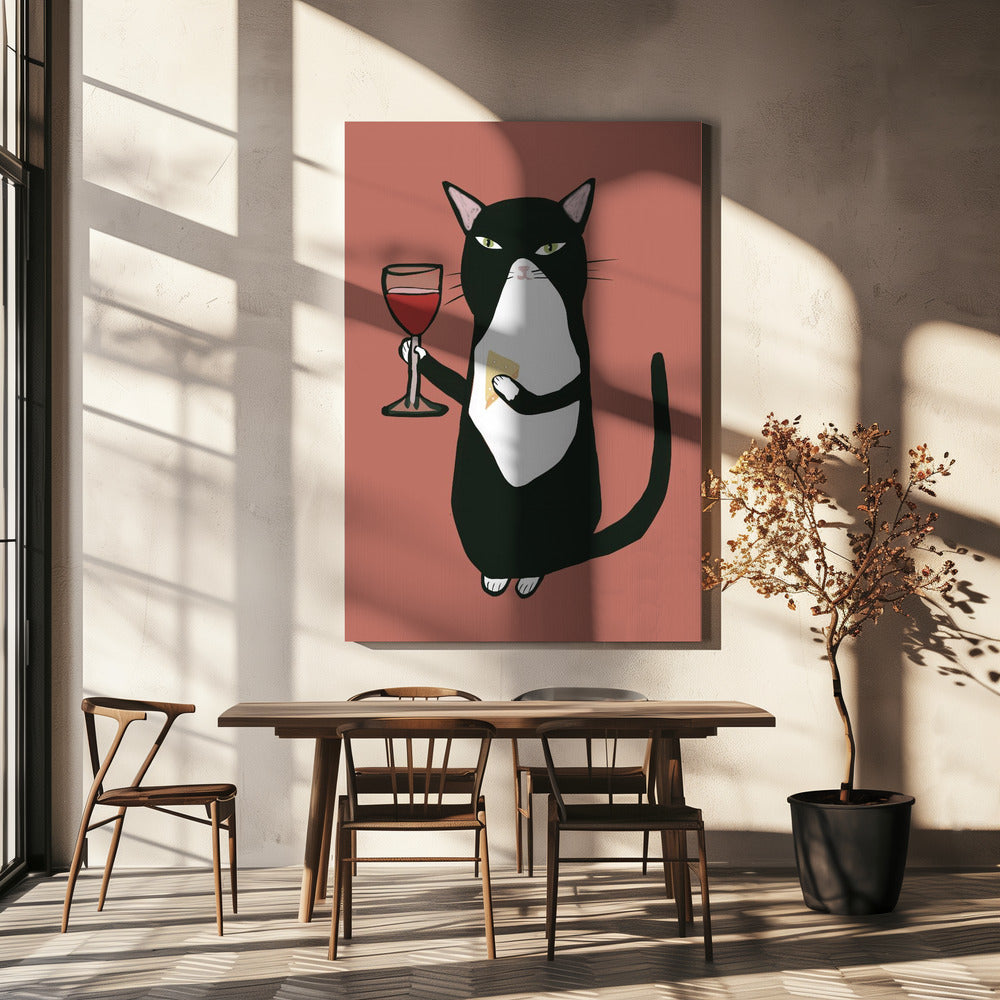 Kat met wijn | Canvas