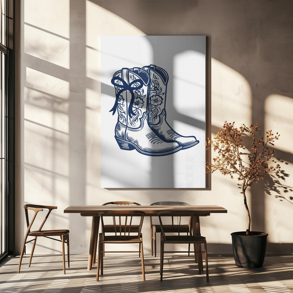 Marineblauwe cowgirllaarzen met strik | Canvas