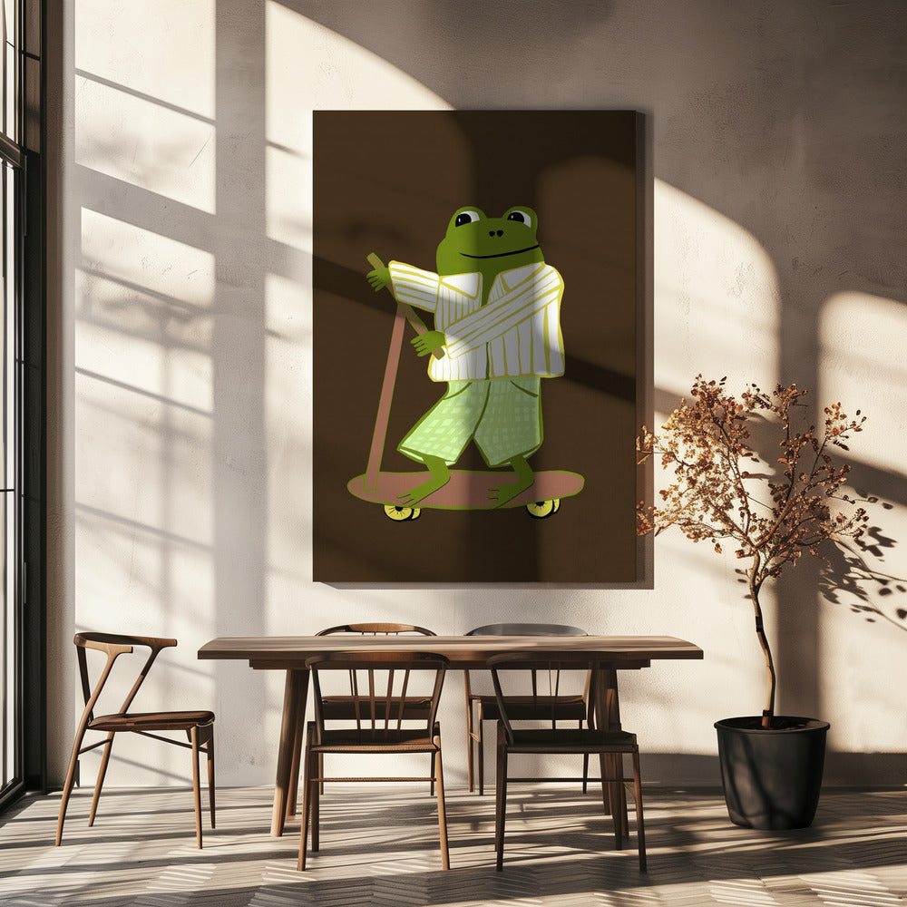 Kikker op scooter | Canvas