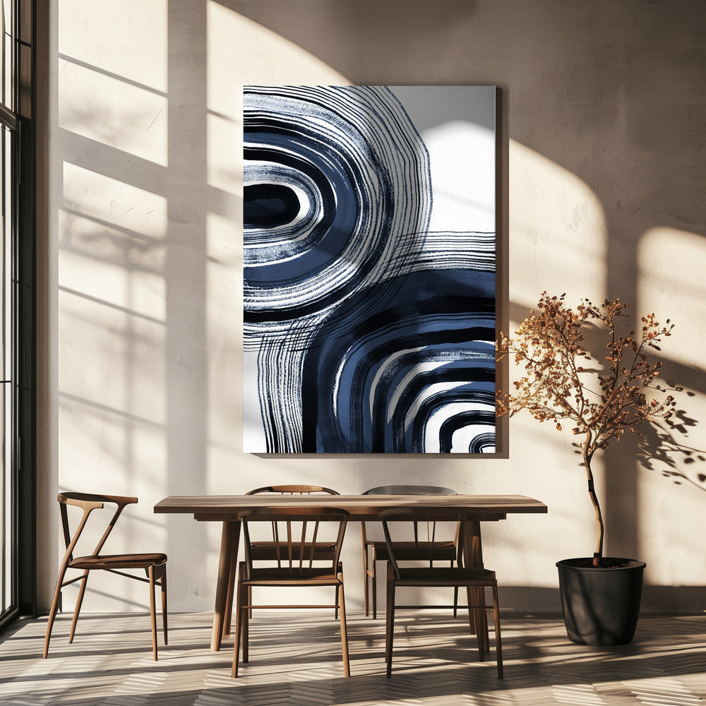 Concentrische blauwe en zwarte penseelstreken | Canvas
