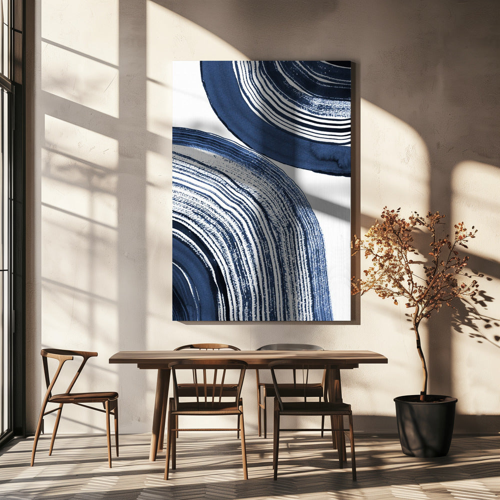 Blauwe concentrische golven | Canvas