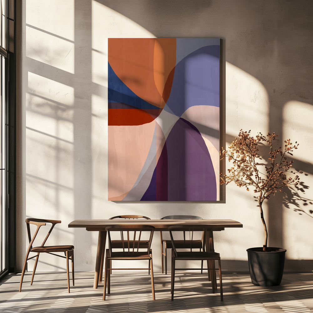 Organische vormen in aardse en blauwe tinten | Canvas