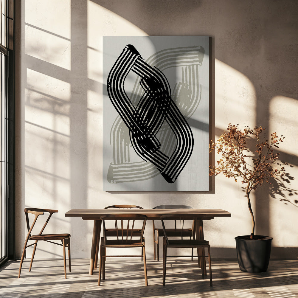 Abstracte curven in zwart en grijs | Canvas