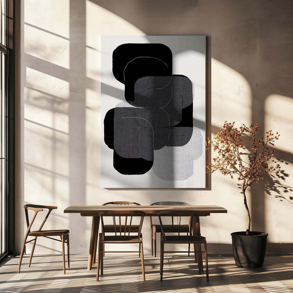 Abstracte vormen in zwart, grijs en wit | Canvas