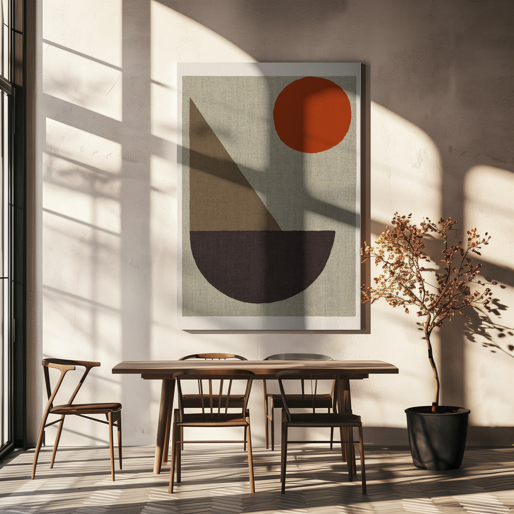 Abstracte vormen in aardtinten met rode cirkel | Canvas
