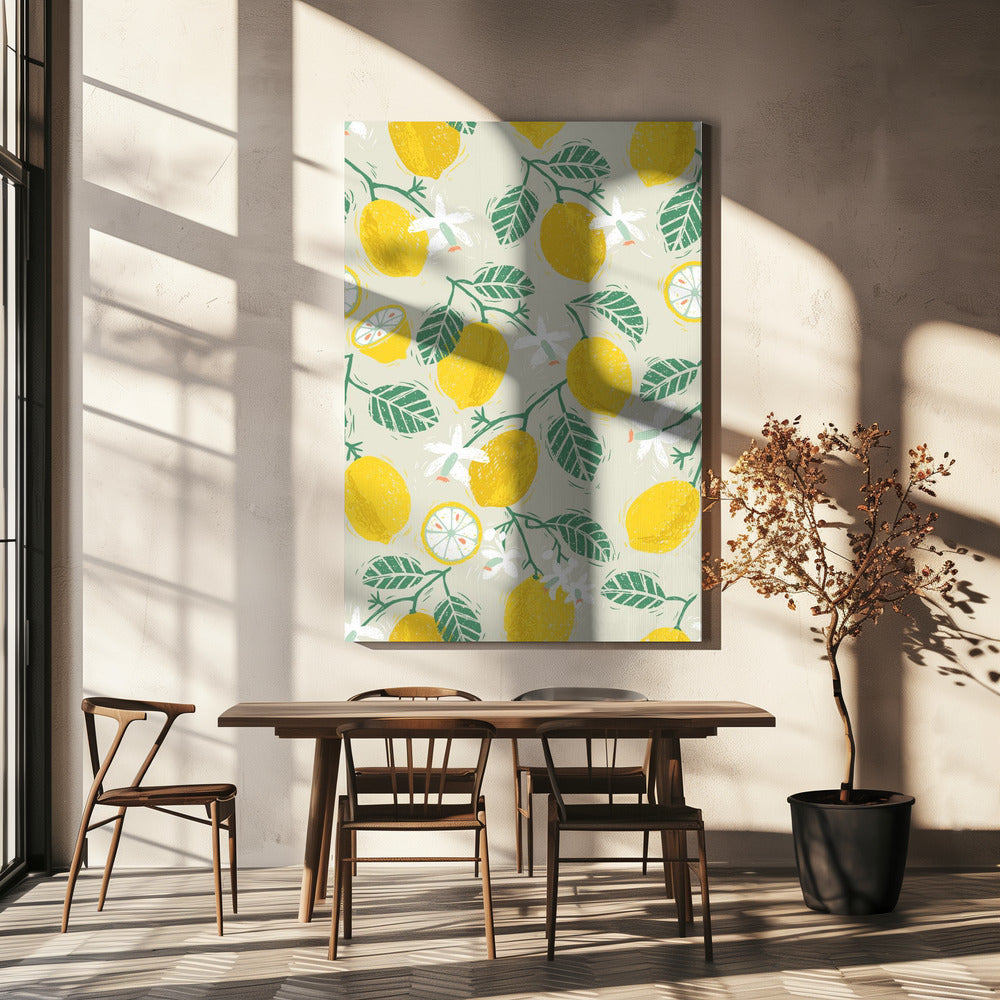 Gele citroen en groene bladeren | Canvas