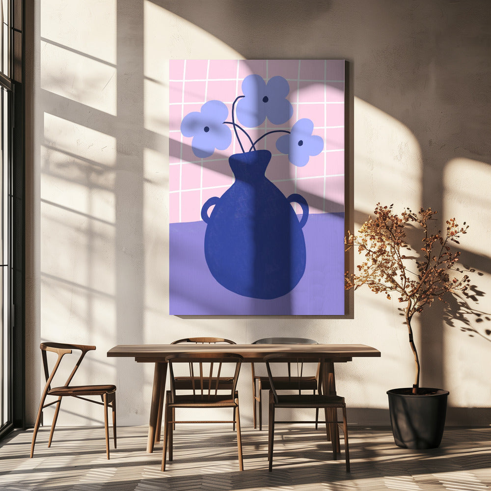 Minimalistische vaas met blauwe bloemen | Canvas