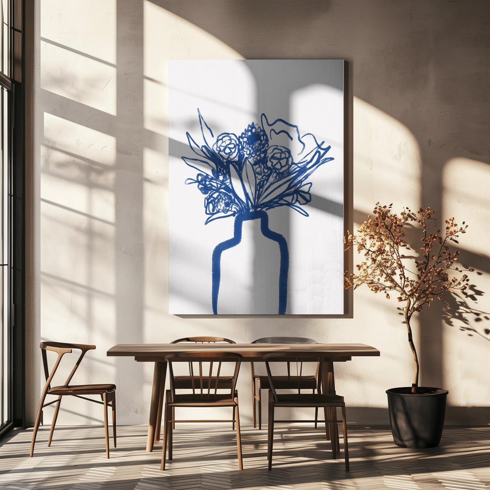 Blauwe vaasbloemen | Canvas