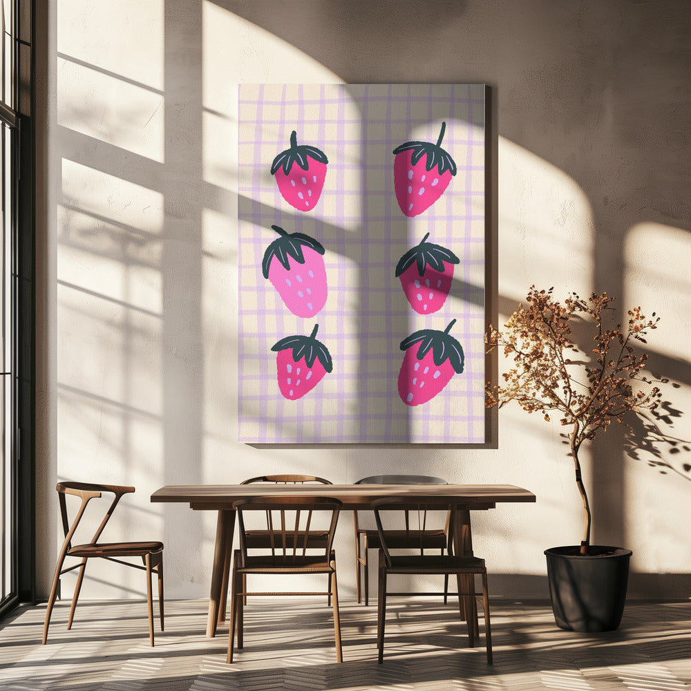Abstracte aardbeien op een rasterpatroon | Canvas