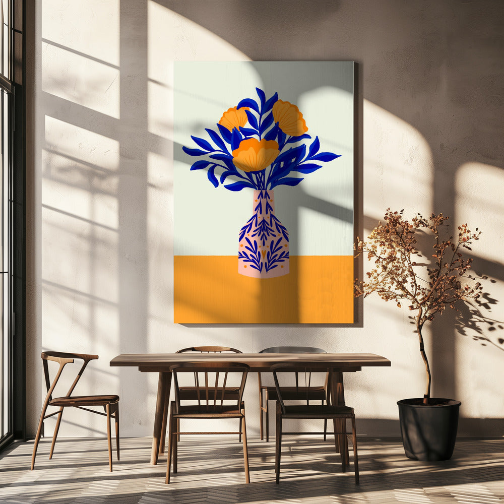 Oranje klaprozen in een vaas | Canvas