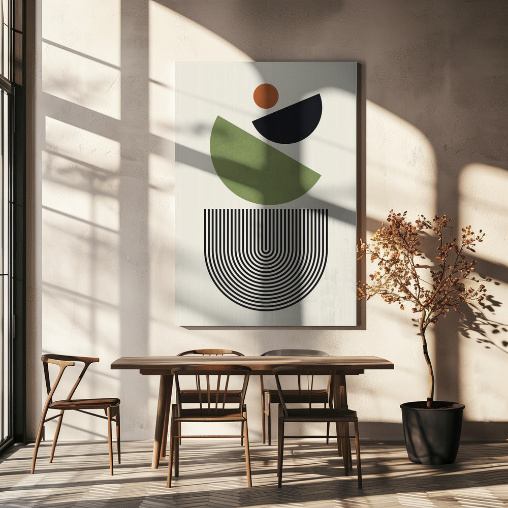 Geometrische vormen in groen, zwart en oranje | Canvas