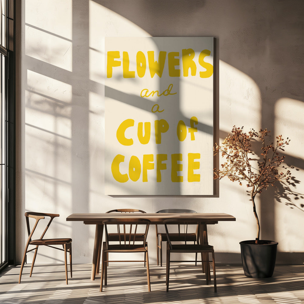 Bloemen en een kop koffie | Canvas