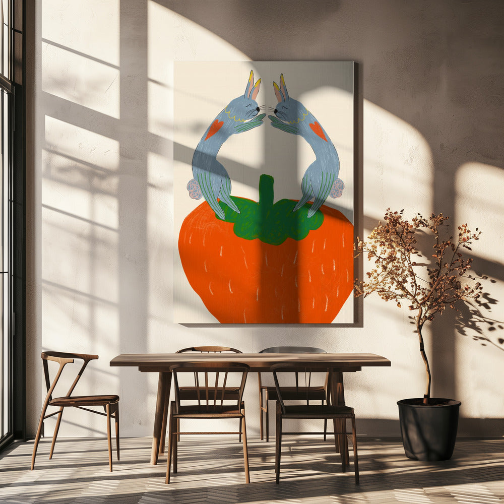 Konijnen op aardbei | Canvas