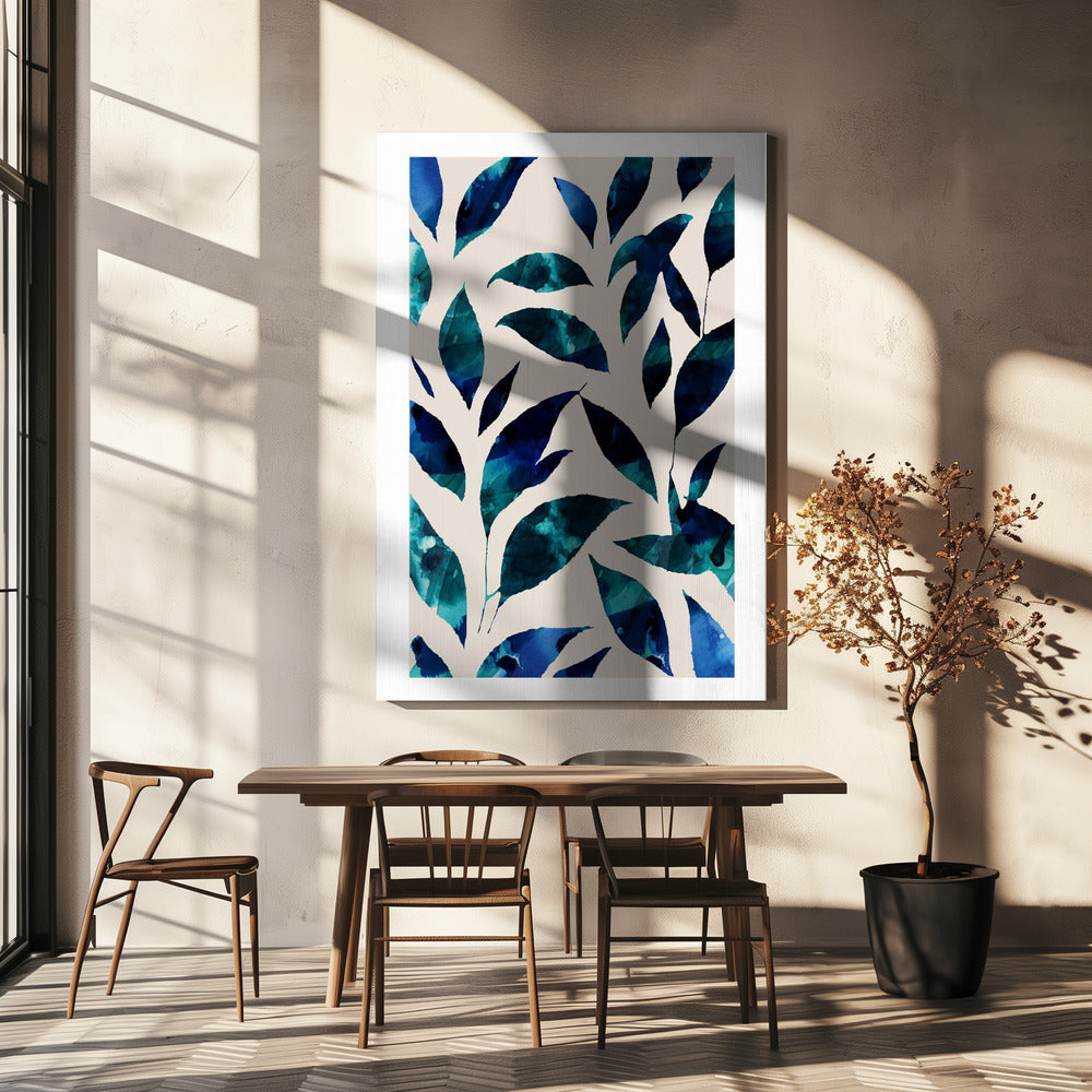 Bladeren in tinten blauw en groen | Canvas