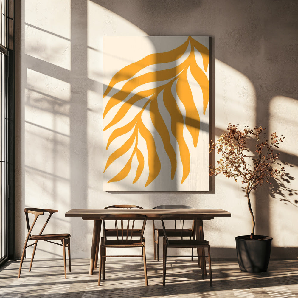Geel silhouet met textuur van een tak | Canvas