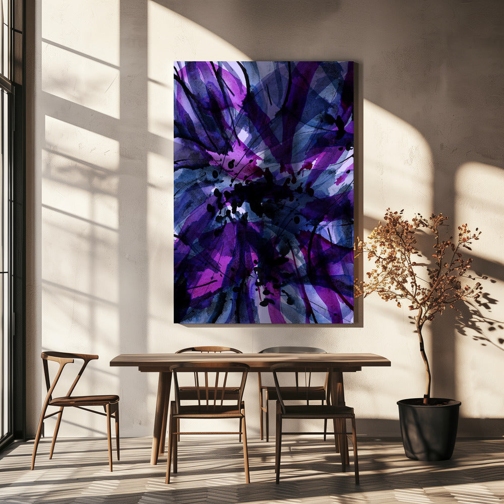Dynamische paarse en zwarte penseelstreken | Canvas