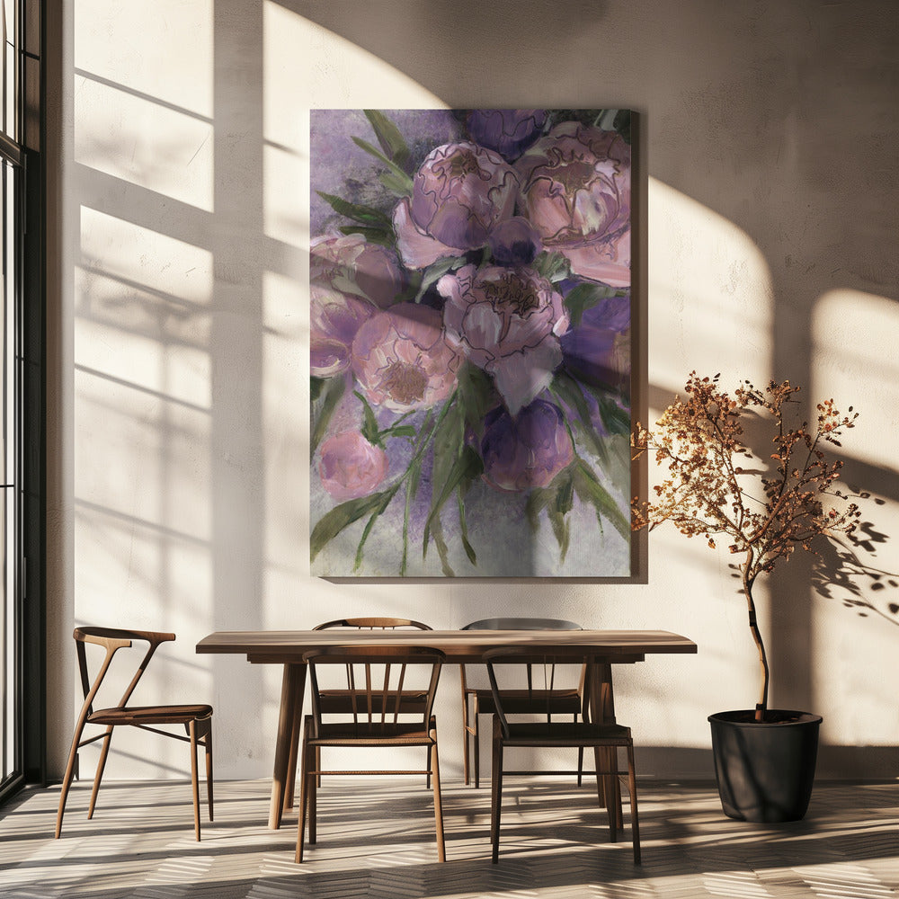 Weelderige roze en paarse pioenrozen | Canvas