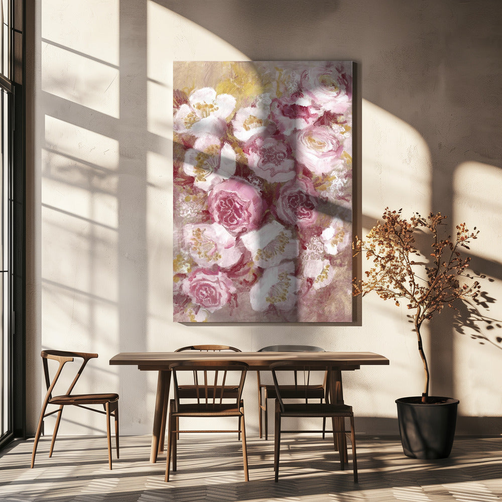 Bloemenboeket met roze rozen | Canvas