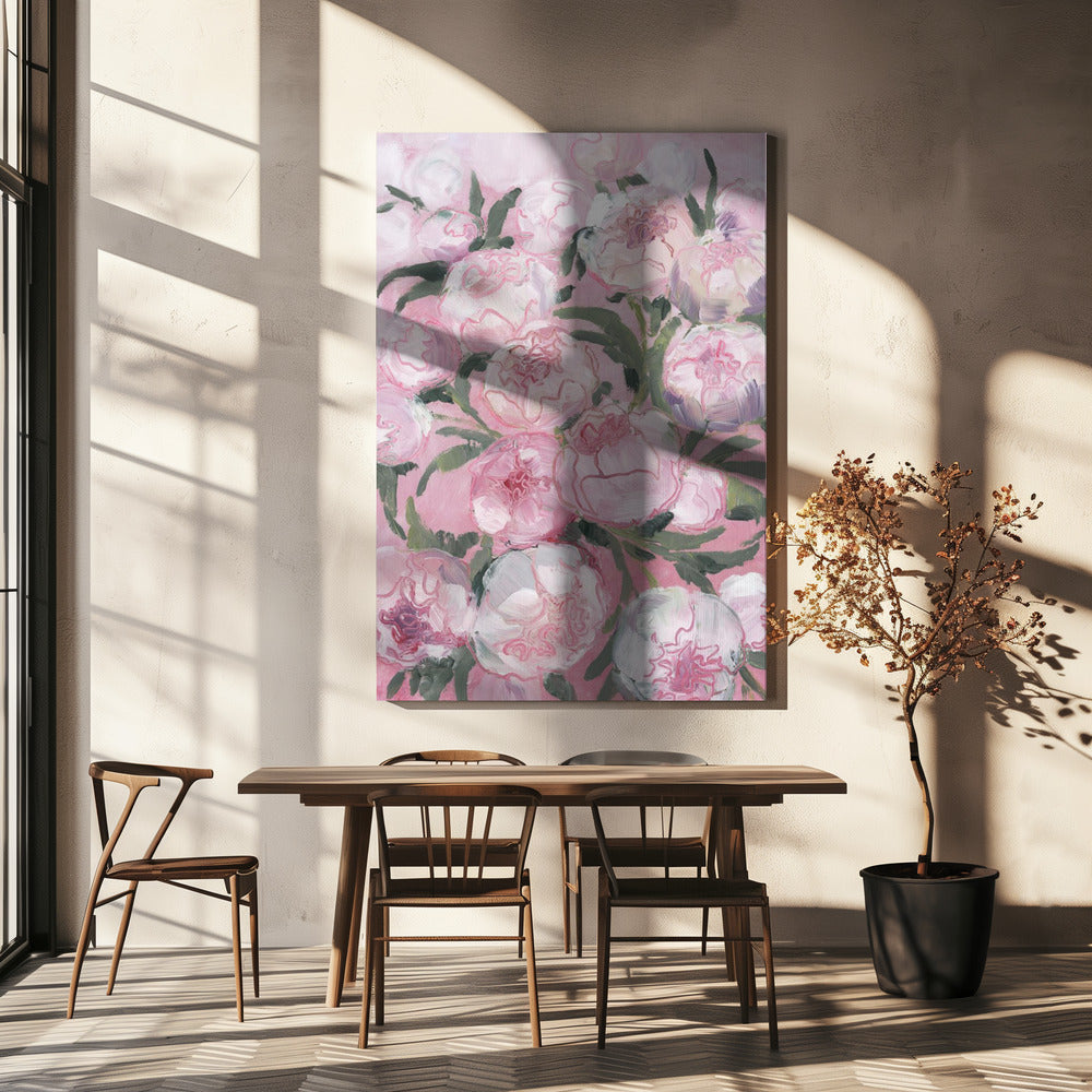 Bloemencompositie van roze pioenrozen | Canvas