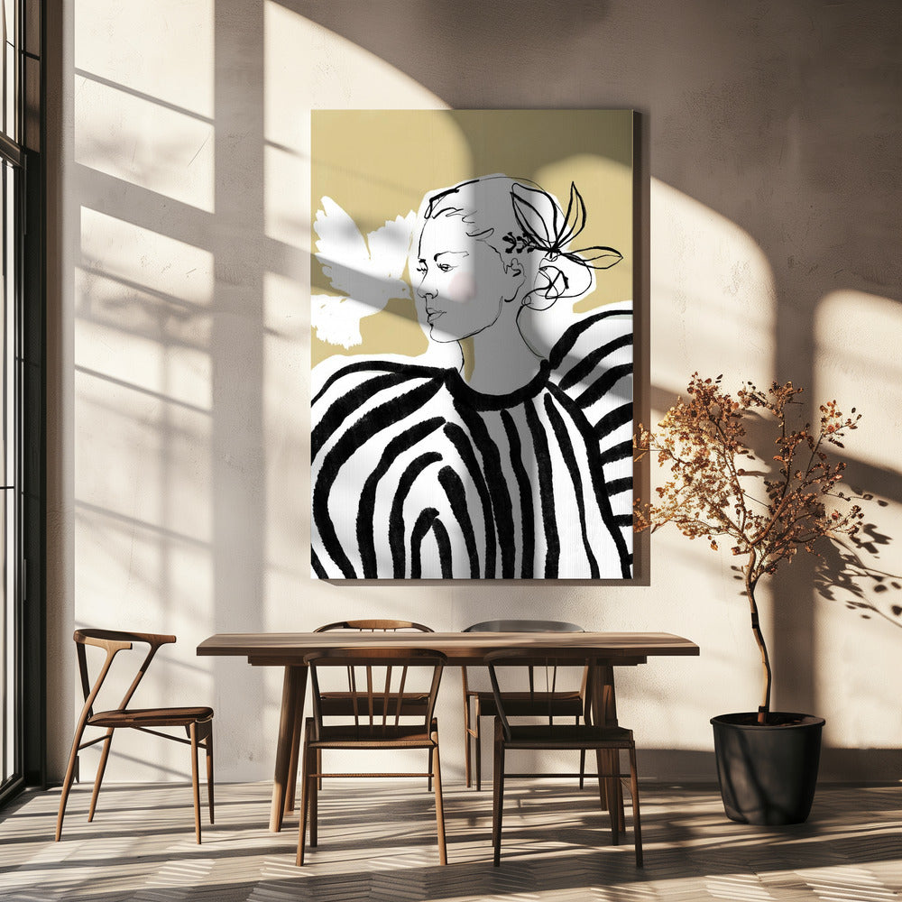 Vrouwenprofiel met zebrastreeppatroon | Canvas