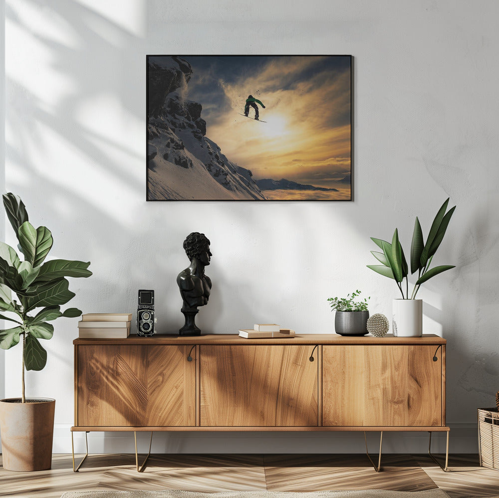 Snowboarden bij zonsondergang | Poster