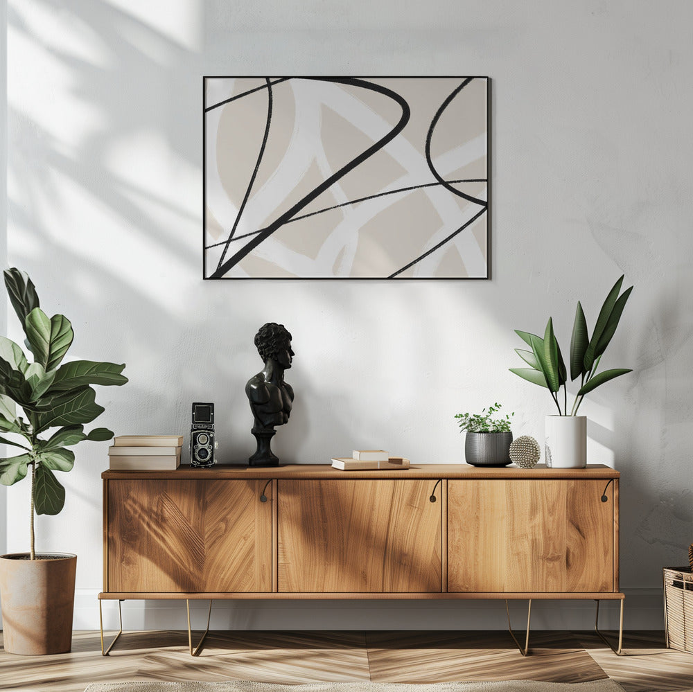 Zwarte lijnen op een neutrale beige achtergrond | Poster