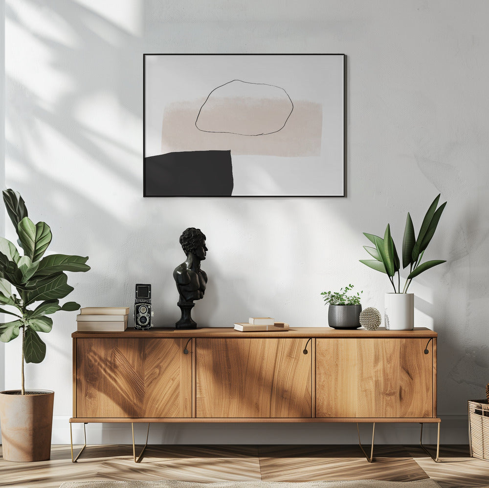 Beige vorm en zwart blok | Poster