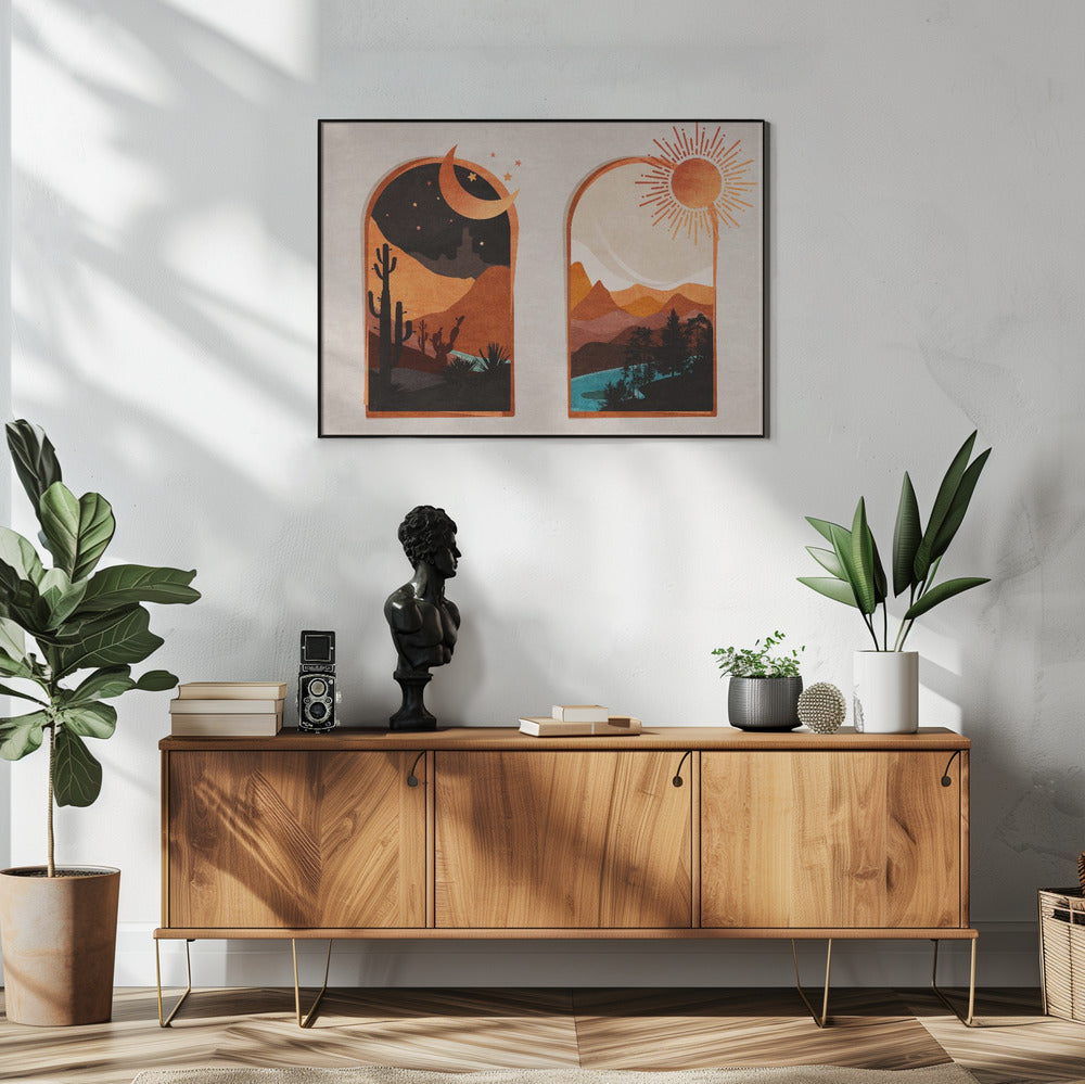 Zonsopgang en zonsondergang in de woestijn | Poster