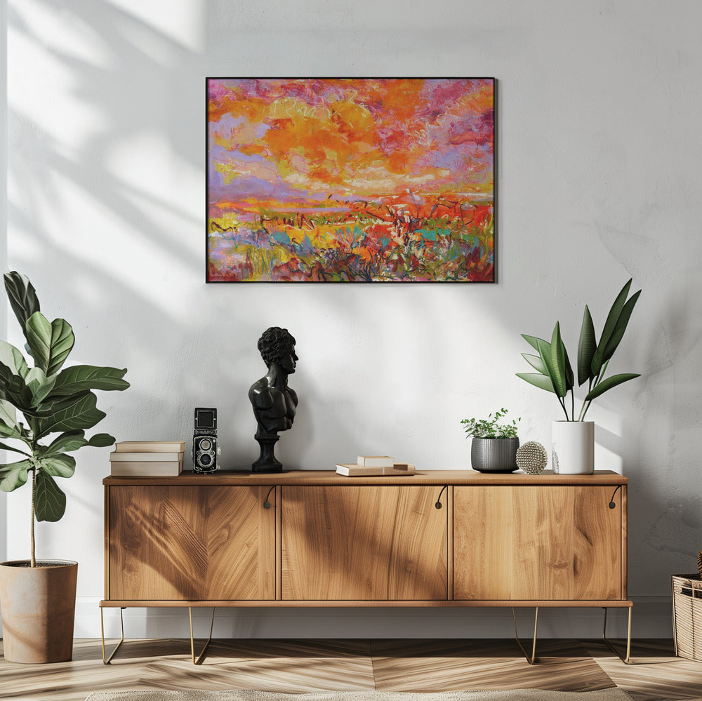 Fiery Sunset Fields | Poster