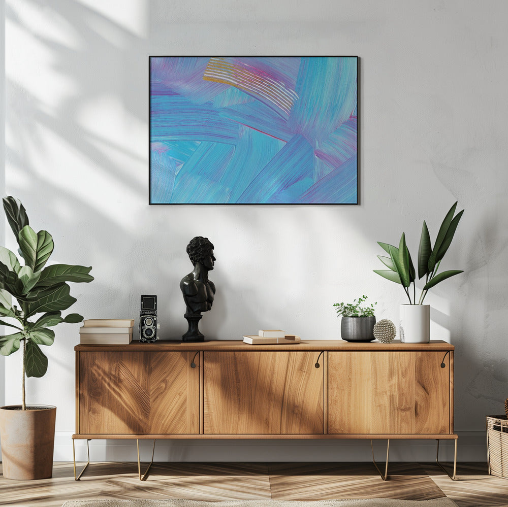Levendige blauwe penseelstreken | Poster
