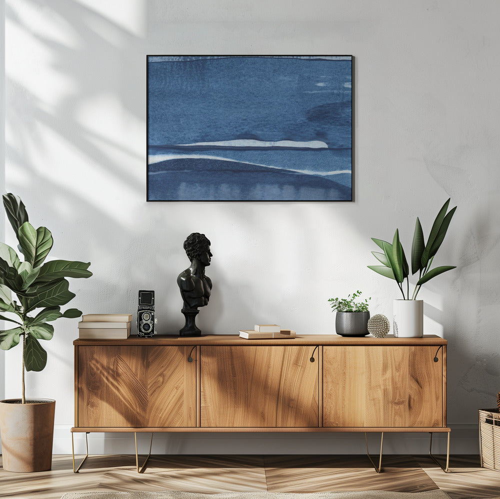 Blauwe aquarelgolven | Poster