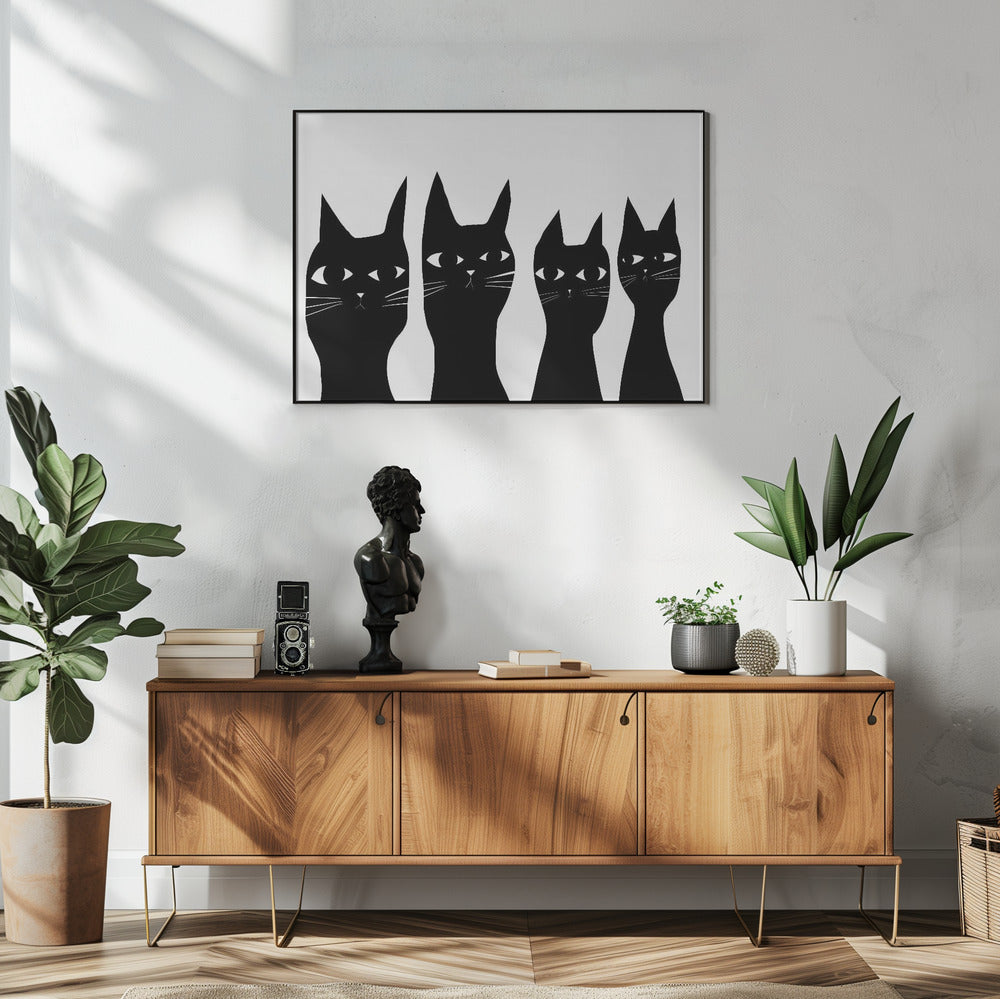 Vier zwarte katten | Poster