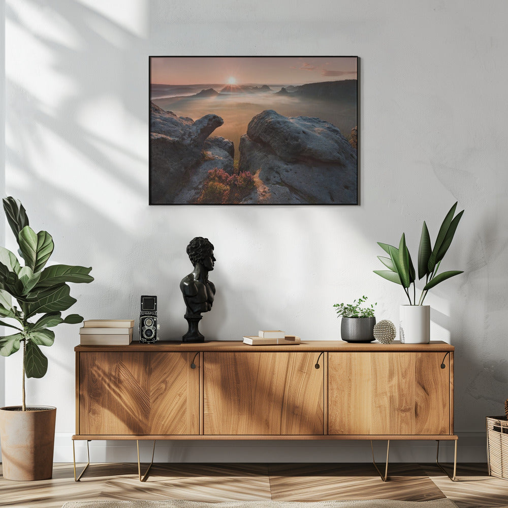Zonsopgang op de rotsen | Poster