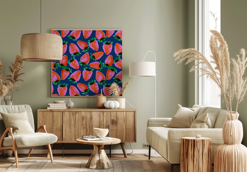 Rode lavendel op marineblauwe aardbeien | Canvas