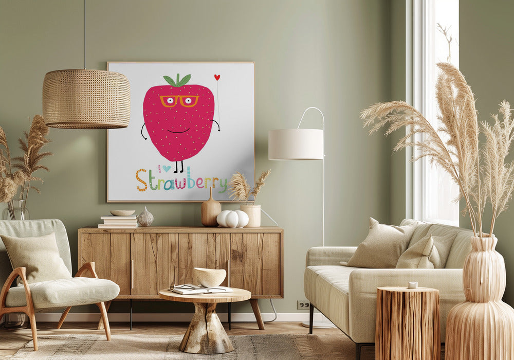 Ik hou van aardbeien! Schattige aardbei met een hart | Canvas