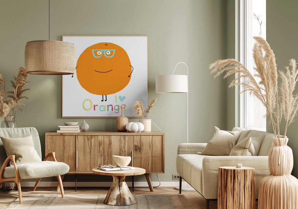 Ik hou van oranje! Schattige sinaasappel met een liefdeshart. | Canvas