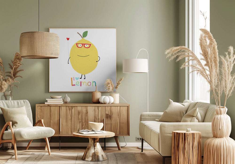 Ik hou van citroen! Een schattige citroen met een liefdeshart. | Canvas