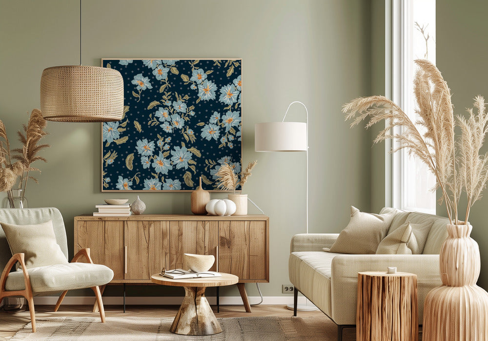 Floral Heritage boeket met maanlichtblauw patroon | Canvas