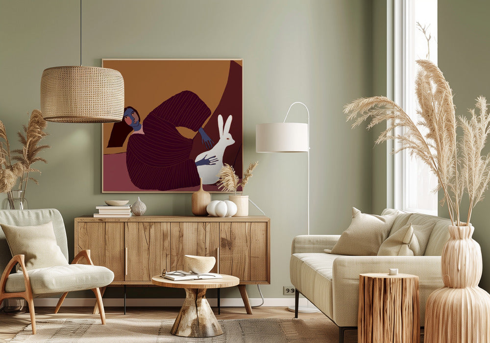 Dame en konijn | Canvas