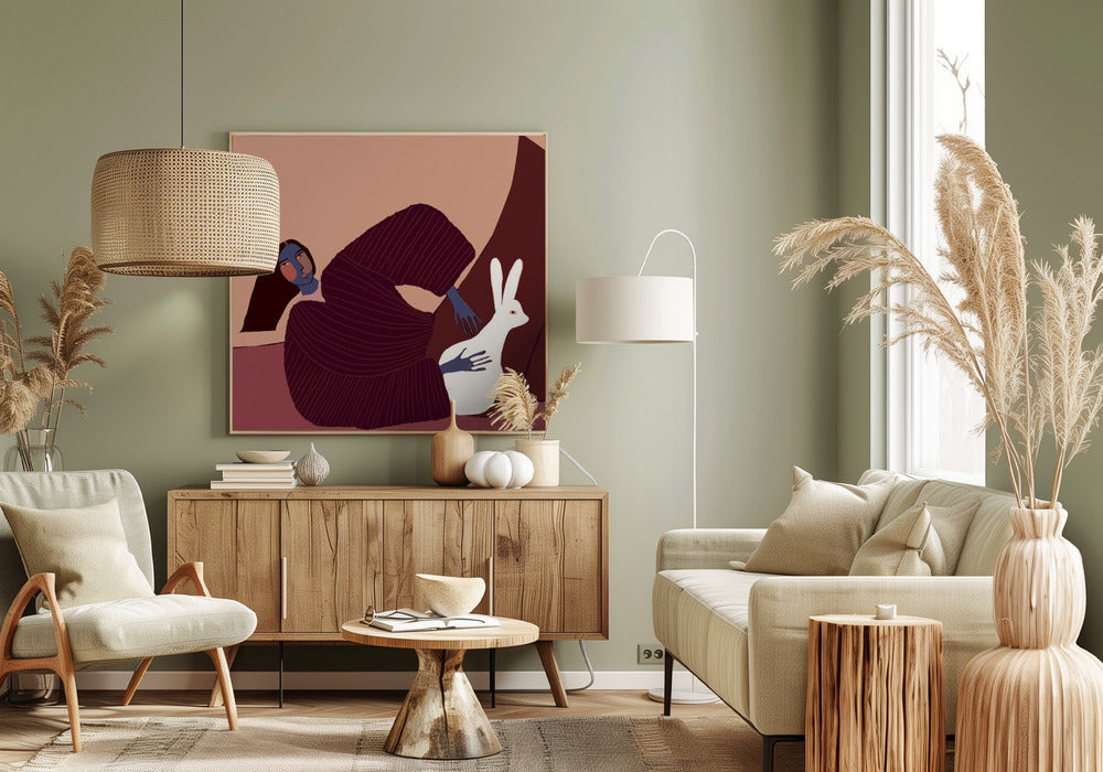 Dame en konijn | Canvas